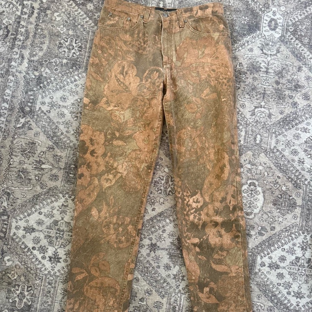 Roberto Cavalli Floral Printed Jeans in Gold and Copper